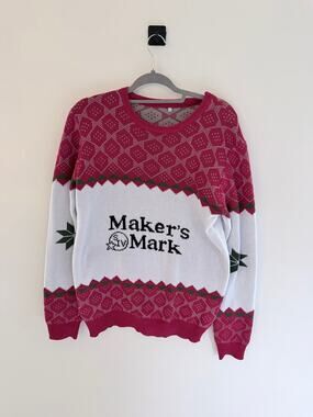 Makers Mark Mens Fair Isle Ugly Christmas Whisky Bourbon Bar Knit Sweater-Size M